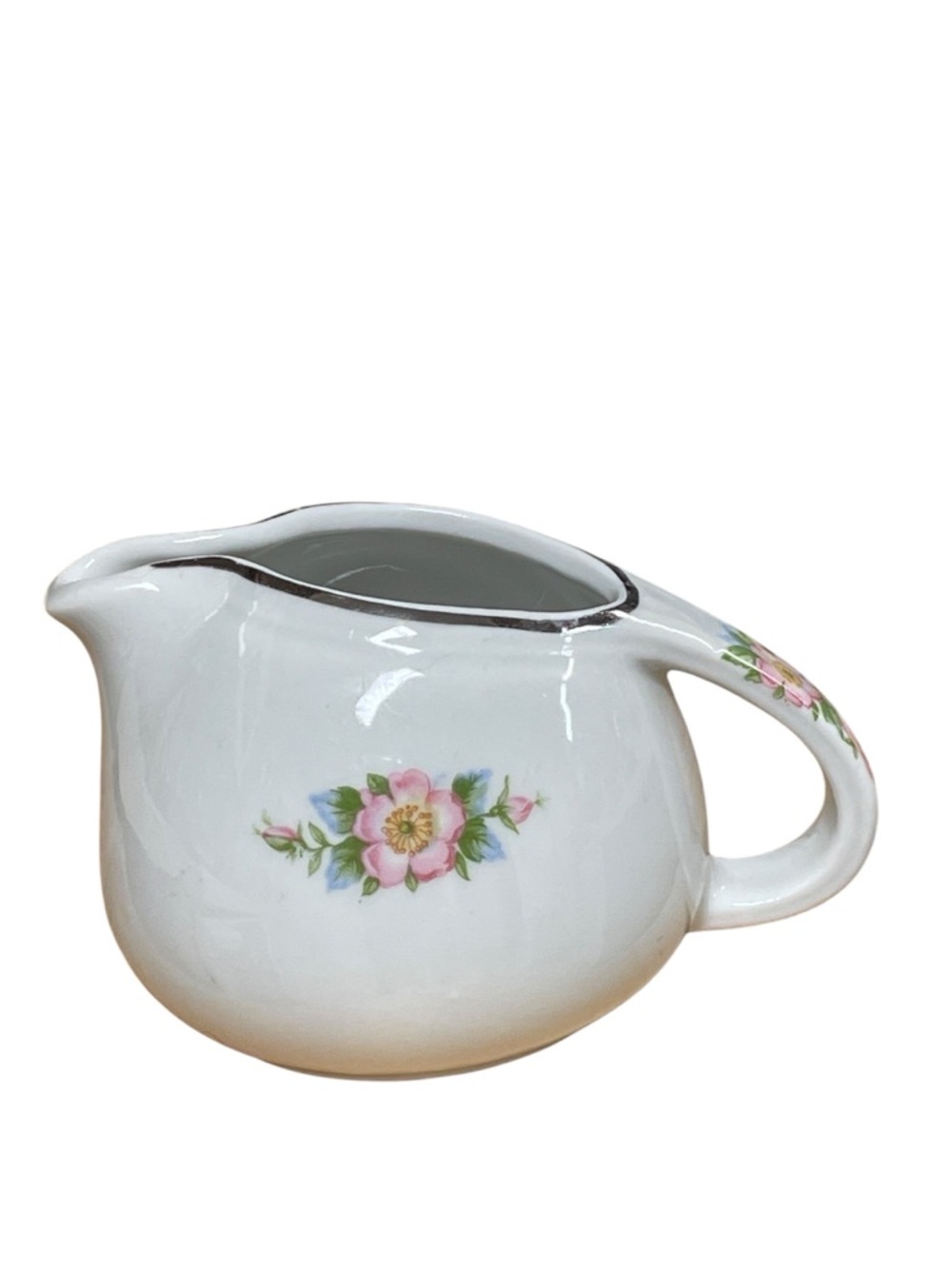 Vtg HALL’s Rose White floral design MCM Creamer with Pink Rose Motif ceramic